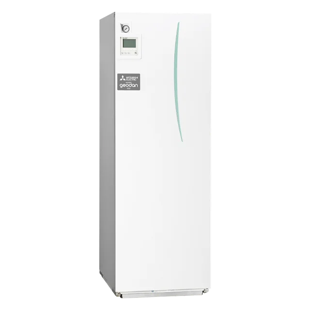 Mitsubishi Geodan bergvärmepump med låg energiförbrukning.