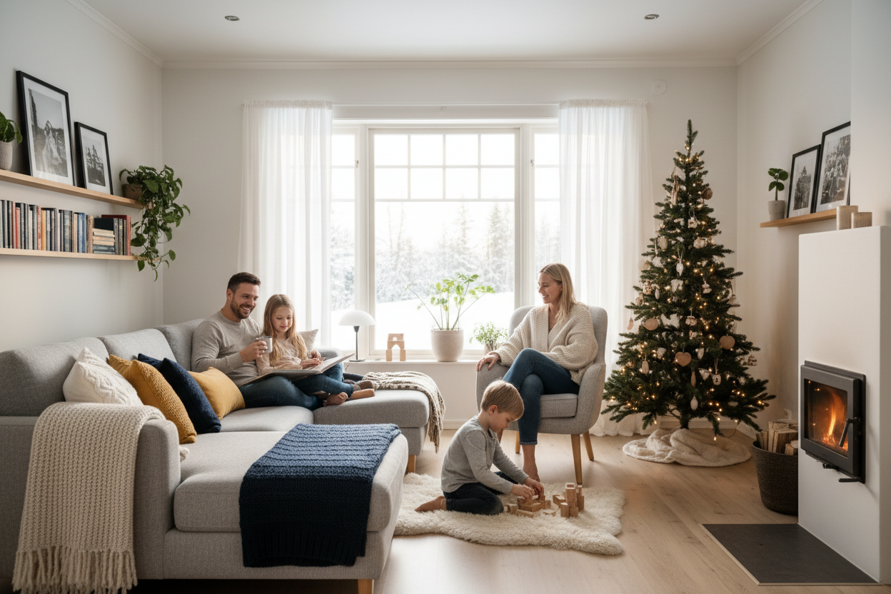Nöjd familj i varmt hem