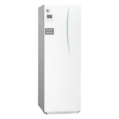 Mitsubishi Geodan bergvärmepump med låg energiförbrukning.
